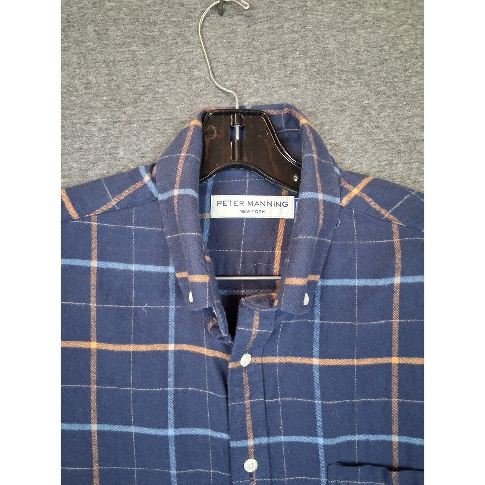 Peter Manning Mens Shirt 2X Blue Flannel‎ Plaid Button Down 100% Cotton
